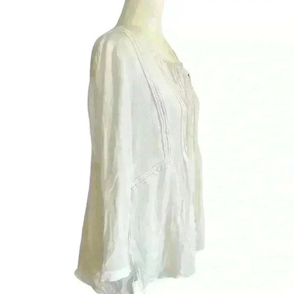 Daniel Rainn White Blouse Pin-tuck Bodice Tassel Tie Font Lace Trim Size Large​ - Picture 3 of 6